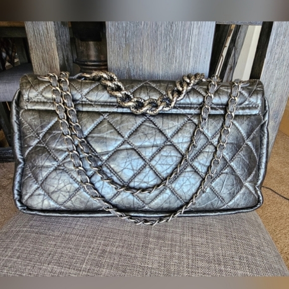 CHANEL Flap Bag Aged Calf Skin Maltese Leather Single Flag Purse Chain Handle - Picture 10 of 17